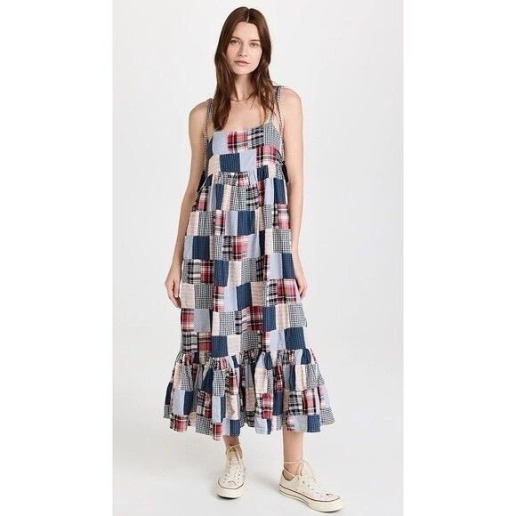 Fairhope Patchwork Maxi Dress XL Cottagecore Fall Plaid Check Gingham - Picture 3 of 13